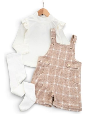 Kız Çocuk Oduncu Salopetli, Çorap Hediyeli 4-5-6-7-8 Yaş 3 Parçalı Bayramlık Elbise, Salopet Takım