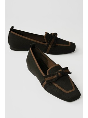 Mubiano Kadın Triko Babet Kare Burunlu Fiyonklu Günlük Babet Aira Siyah