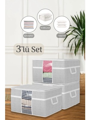Helen's Home 3'lü Set Pencereli Giysi Yorgan Yastık Hurcu Saklama Çantası 75X40X40 cm Dayanıklı Tasarım