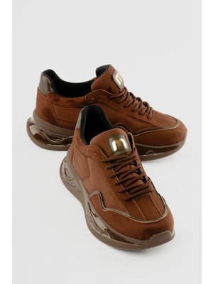 Mubiano Kadın Süet Sneaker Anorak Detaylı Kalın Tabanlı Mora Kahverengi