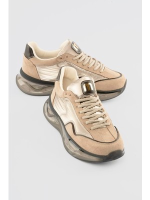 Mubiano Kadın Süet Sneaker Anorak Detaylı Kalın Tabanlı Mora Vizon