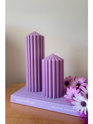 PremiumPort Mor Sütun Mum Seti, Şık ve Zarif Dekoratif Aksesuar, Huzurlu Atmosfer