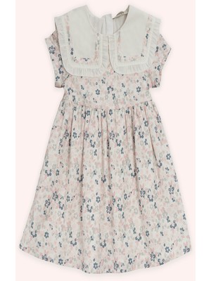 Panço Kız Bebek Çiçek Desenli Beyaz Elbise