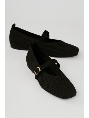 Mubiano Kadın Triko Babet Baretli Kare Burunlu Günlük Babet Cala Siyah