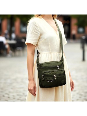 Fiyra Ç2 Haki Beş Gözlü Krinkıl Kumaş Bayan Çapraz Omuz Çanta