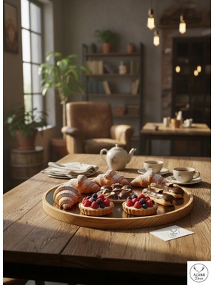 Aibar Ahşap Kenarlı Içi Çelik Lüks Sunum Tabağı