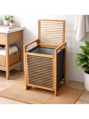 Welcomein Bambu Çamaşır Sepeti Kapaklı – Çıkarılabilir Kumaş Iç Torbalı, Havalandırmalı Doğal Ahşap Çamaşır Kutusu – Banyo, Yatak Odası ve Çamaşır Odası Için