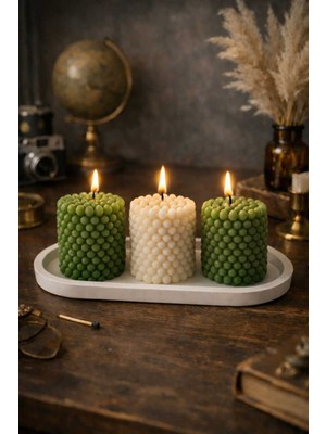 PremiumPort Okyanus Kokulu 4'lü Dekoratif Tepsi ve Top Bubble Mum Seti