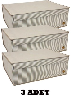 Helen's Home 3'lü Kapaklı Kutu Hurç, Katlanabilir Baza Altı ve Çekyat Hurcu 50X40X19 cm