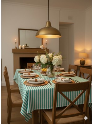 Heriya Turkuaz Yeşili Keten Masa Örtüsü 150X220 cm