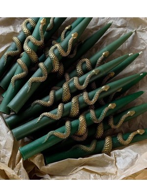 PremiumPort Yeşil Renkli Dekoratif Mum ve Şamdanlık, 2'li Set, Modern Tasarım