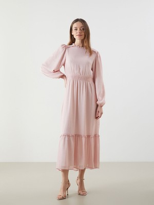 Lc Waikiki Yeni Sezon Fırfırlı Dik Yaka Elbise