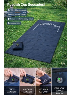 İhvan Pusulalı Cep Seccadesi - Lacivert