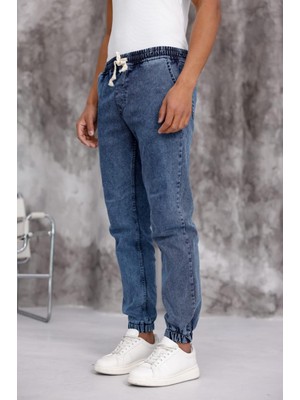 Oksit Zessi Paçası ve Beli Lastikli Slim Fit Likralı Kot Jogger Pantolon