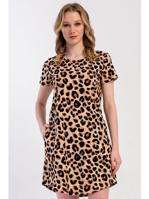 Vienetta Kadın Kısa Kol Leopar Desenli Gecelik Tunik C2T0N3305