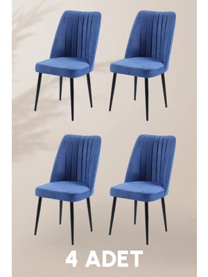 MyMassa Vento Sandalye - Jerika Mavi- Metal Siyah Ayak (4 Adet) - Salon Sandalyesi / Mutfak Sandalyesi