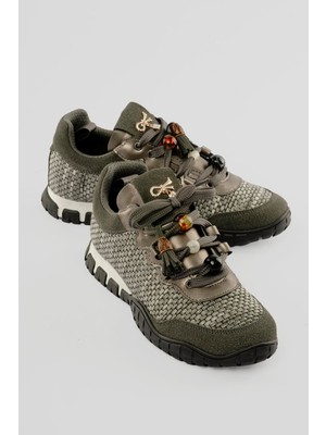 Mubiano Kadın Hasır Sneaker Süet Detaylı Boncuklu Calla Gri