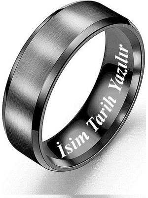 Takı Dükkanı Kişiye Özel Isim Yazılı 6mm Köşeli Mat Düz Erkek Kadın Çelik Alyans Yüzük CL30KO