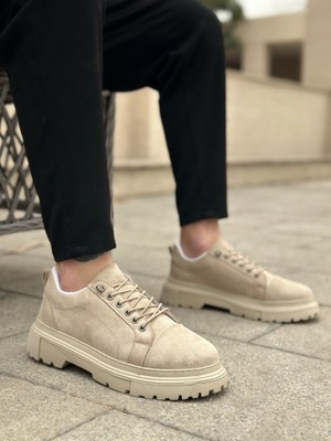Ebrus Trend ET0245 Krem Süet Akıllı Lastik Bağcık Yüksek Taban Günlük Erkek Ayakkabı