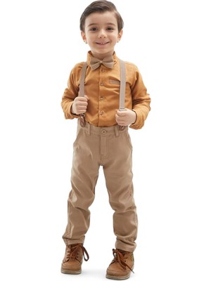 Ege Bebek Erkek Çocuk Askı Kemerli Gömlekli 4-5-6-7-8 Yaş Papyonlu Şık Bayramlık Takım