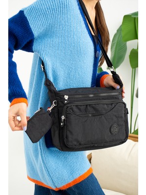 Mega Çanta Çok Gözlü Kılınkır Kumaş Cüzdanlı Kadın Çapraz Omuz Çantası