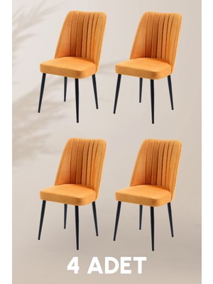 MyMassa Vento Sandalye - Jerika Sarı - Metal Siyah Ayak (4 Adet) - Salon Sandalyesi / Mutfak Sandalyesi