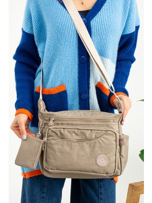 Mega Çanta Çok Gözlü Kılınkır Kumaş Cüzdanlı Kadın Çapraz Omuz Çantası