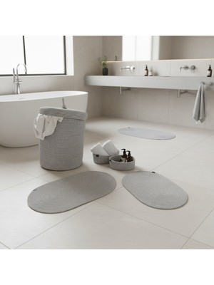 Comfort Craft Hasır / Jüt 5 Parça Gri Banyo Paspas Takımı | Kirli Sepeti | Oval Sepetler