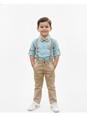 Ege Bebek Erkek Çocuk Askı Kemerli Gömlekli 4-5-6-7-8 Yaş Papyonlu Şık Bayramlık Takım