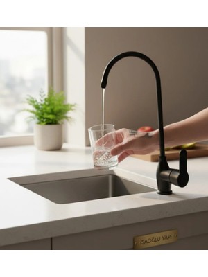 İsaoğlu Yapı Siyah Arıtma Musluğu Mat Siyah Tekli Arıtma Bataryası Pirinç Materyal Mat Siyah Arıcıtı Musluk