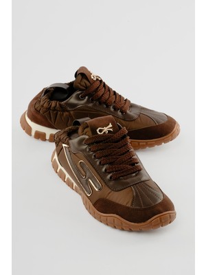 Mubiano Kadın Sneaker Paraşüt Toka Detaylı Lastik Arka Spor Ayakkabı Zephy Kahve