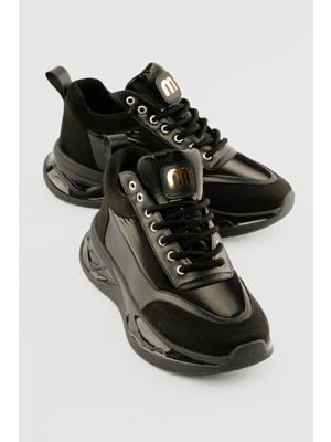 Mubiano Kadın Sneaker Kalın Tabanlı Bağcıklı Myra Siyah