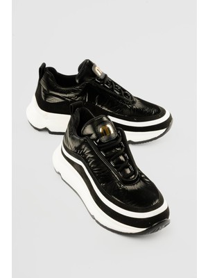 Mubiano Kadın Anorak Sneaker Süet Detaylı Kalın Tabanlı Bağcıklı Mito Siyah
