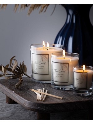 Teknotrust Şeffaf Cam Doğal Üretim 3'lü Bardak ve Soya Mum Seti