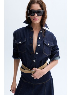 Dikiş Detaylı Cepli Jean Gömlek