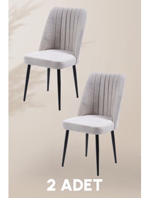 MyMassa Vento Sandalye - Jerika Krem - Metal Siyah Ayak (2 Adet) - Salon Sandalyesi / Mutfak Sandalyesi