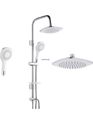 MegaVitrin Tema Rain Pratik Bianco 5+1 Fonksiyonlu Sürgülü Duş Seti - Krom Kaplama Paslanmaz Boru