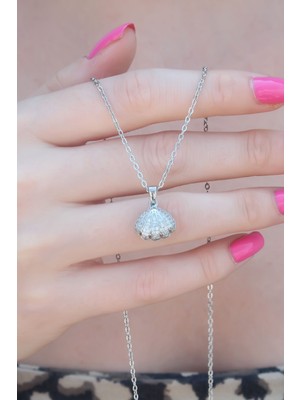 Bsre Gümüş Renk Açılır Midye Figürlü Kadın Kolye (316L Çelik)