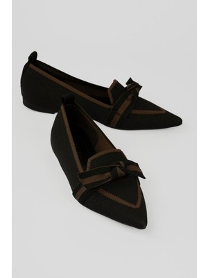 Mubiano Kadın Triko Babet Sivri Burunlu Fiyonklu Günlük Babet Maris Siyah