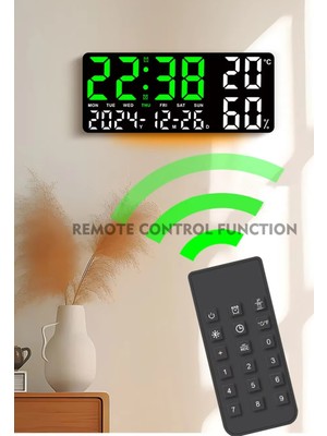 Armasse Atmosfer Işıklı Dijital Duvar Saati Uzaktan Kumanda Sıcaklık Nem Göstergesi LED Büyük Masa Saati Çok Fonksiyonlu Çalar Saat