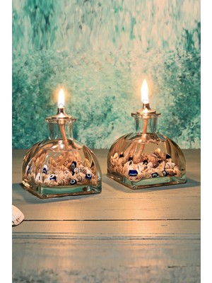 PremiumPort Deniz Kabuklu Dekoratif Kandil Mum Seti, Şık ve Sıcak Atmosfer Için