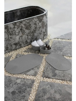 Comfort Craft Gri Hasır / Jüt 4 Parça Banyo Paspas Takımı | Oval Sepet, Paspas ve Dekor Seti