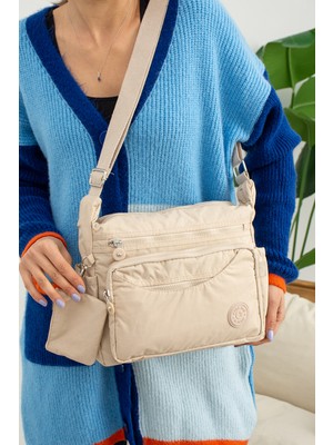 Mega Çanta Çok Gözlü Kılınkır Kumaş Cüzdanlı Kadın Çapraz Omuz Çantası