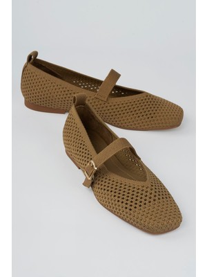 Mubiano Kadın Triko Babet Baretli Kare Burunlu Günlük Babet Cala Taba