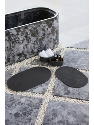 Comfort Craft Antrasit Hasır / Jüt 4 Parça Banyo Paspas Takımı | Oval Sepet, Paspas ve Dekor Seti