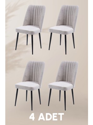 MyMassa Vento Sandalye - Jerika Krem - Metal Siyah Ayak (4 Adet) - Salon Sandalyesi / Mutfak Sandalyesi