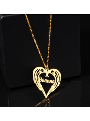 Myz Takı Melek Kanadı ve Kalp Figürlü  Kişiye Özel Isimli 925 Ayar Gümüş Kadın Kolyesi