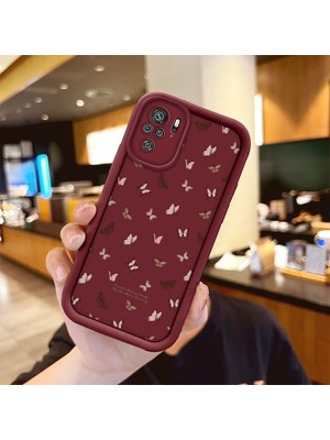 Ucuc Xiaomi Redmi Note 10/10S Uyumlu Anti-Çarpma Kamerası Koruma Sevgi Kelebek Desen Burgundy Silikon Kılıf