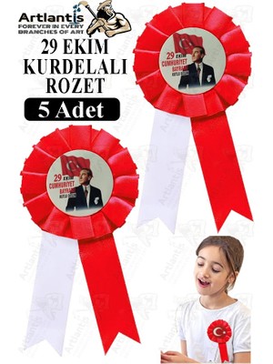 Artlantis 29 Ekim Atatürk Kurdelalı Rozet 5 Adet Kırmızı Beyaz Yaka Rozeti Çocuk Bayram Etkinlik 15 cm Kokart