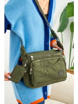 Mega Çanta Çok Gözlü Kılınkır Kumaş Cüzdanlı Kadın Çapraz Omuz Çantası